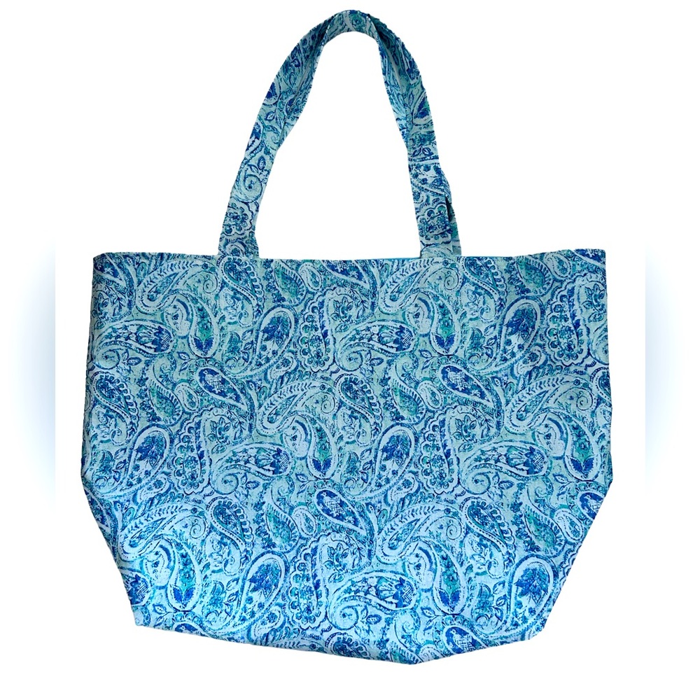 HAND CRAFTED Tote Bag Fabric Blue Paisley Swirl All Purpose Carrying Purse - Picture 4 of 5